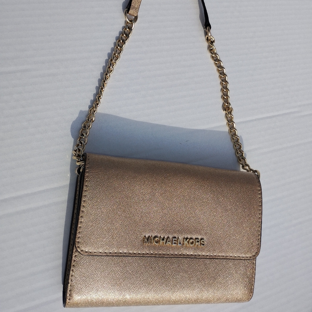 Michael Kors Saffiano Leather Metallic Gold Crossbody Bag